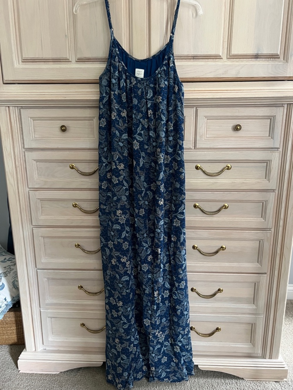 Roan + Ryan Blue Floral Maxi Dress with Spaghetti Straps